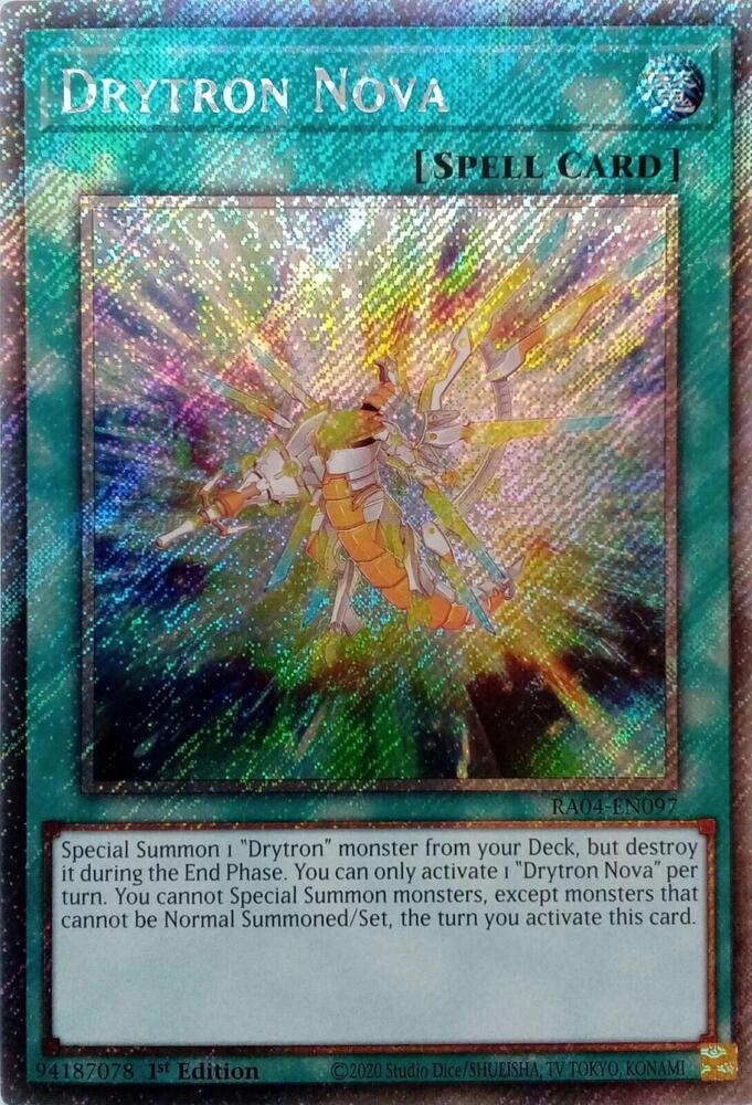 Drytron Nova (Platinum Secret Rare) RA04-EN097 card from Quarter Century Stampede
