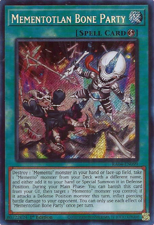 Mementotlan Bone Party (Secret Rare) RA04-EN099 card from Quarter Century Stampede