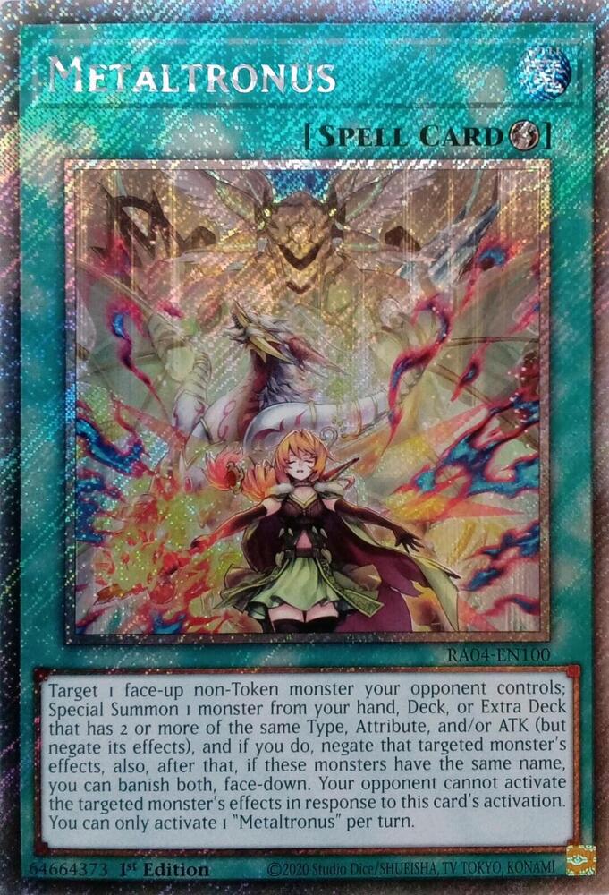 Metaltronus (Platinum Secret Rare) RA04-EN100 card from Quarter Century Stampede