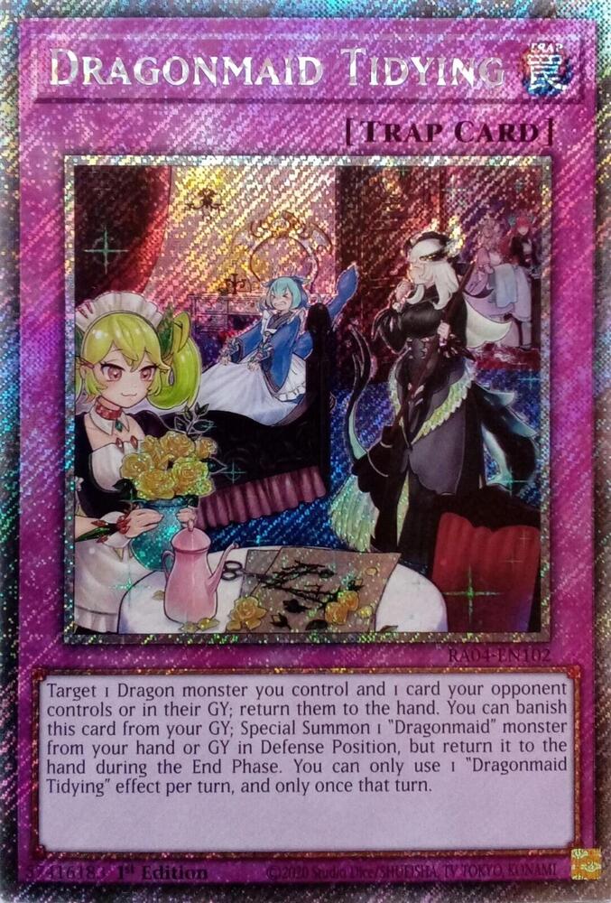 Dragonmaid Tidying (Platinum Secret Rare) RA04-EN102 card from Quarter Century Stampede