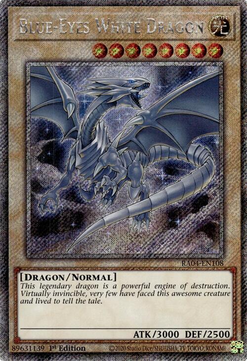 Blue-Eyes White Dragon (8th Art) (Platinum Secret Rare) RA04-EN108 card from Quarter Century Stampede