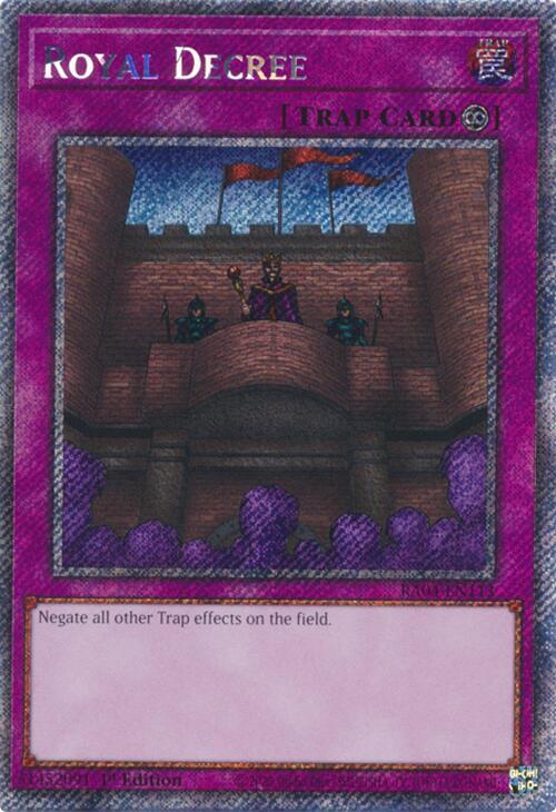 Royal Decree (Platinum Secret Rare) RA04-EN113 card from Quarter Century Stampede