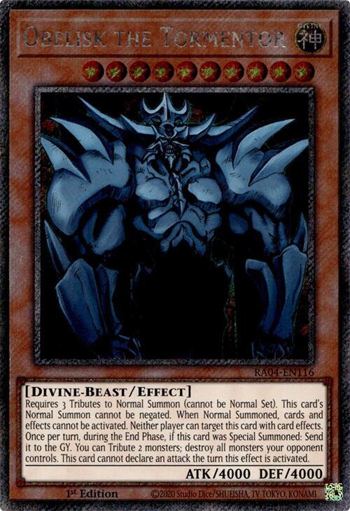 Obelisk the Tormentor (Platinum Secret Rare) RA04-EN116 card from Quarter Century Stampede