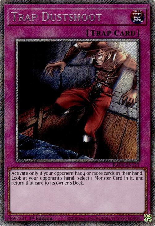 Trap Dustshoot (Platinum Secret Rare) RA04-EN121 card from Quarter Century Stampede