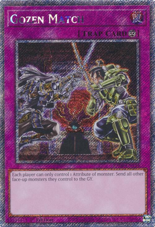 Gozen Match (Platinum Secret Rare) RA04-EN134 card from Quarter Century Stampede