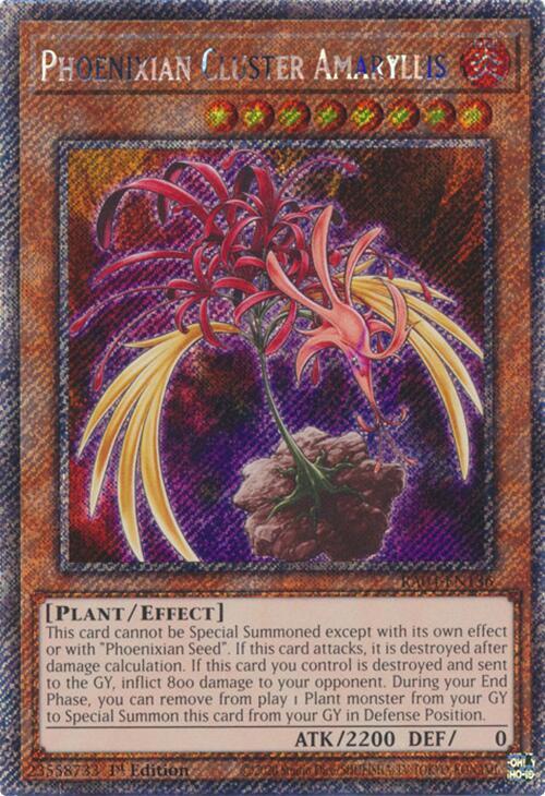 Phoenixian Cluster Amaryllis (Platinum Secret Rare) RA04-EN136 card from Quarter Century Stampede