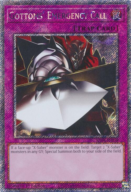 Gottoms' Emergency Call (Platinum Secret Rare) RA04-EN138 card from Quarter Century Stampede
