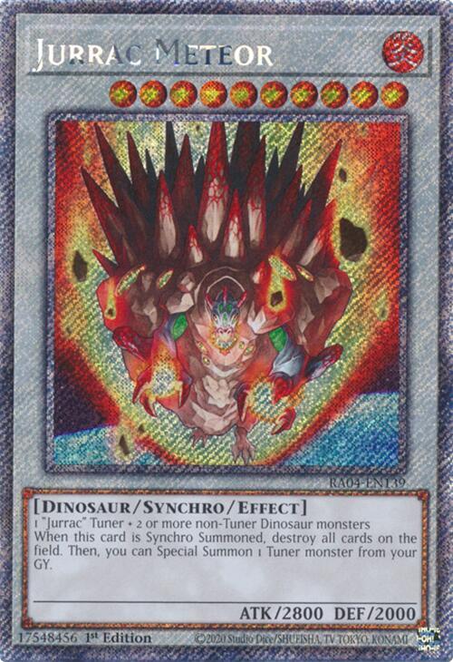 Jurrac Meteor (Platinum Secret Rare) RA04-EN139 card from Quarter Century Stampede