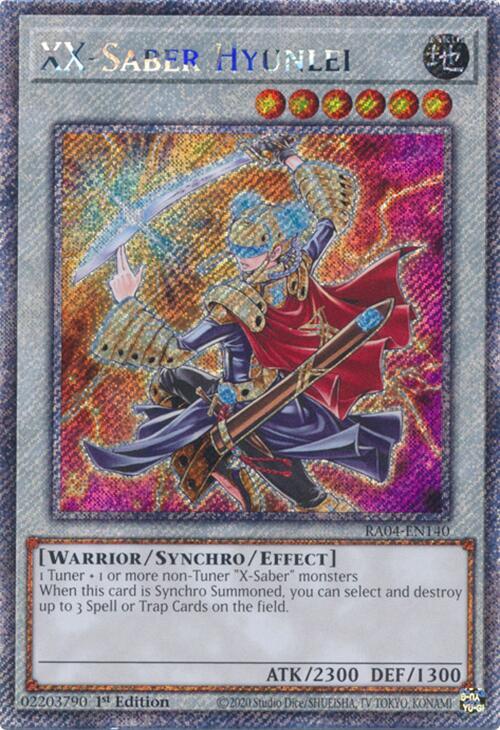 XX-Saber Hyunlei (Platinum Secret Rare) RA04-EN140 card from Quarter Century Stampede