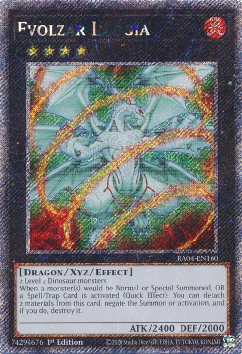 Evolzar Laggia (Platinum Secret Rare) RA04-EN160 card from Quarter Century Stampede