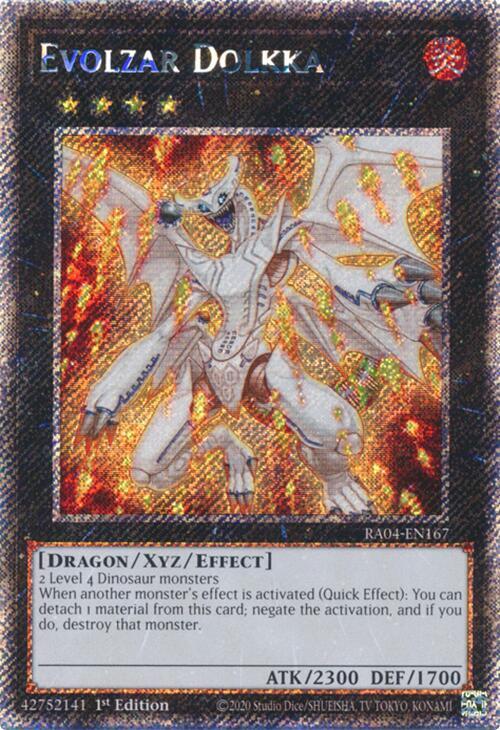 Evolzar Dolkka (Platinum Secret Rare) RA04-EN167 card from Quarter Century Stampede