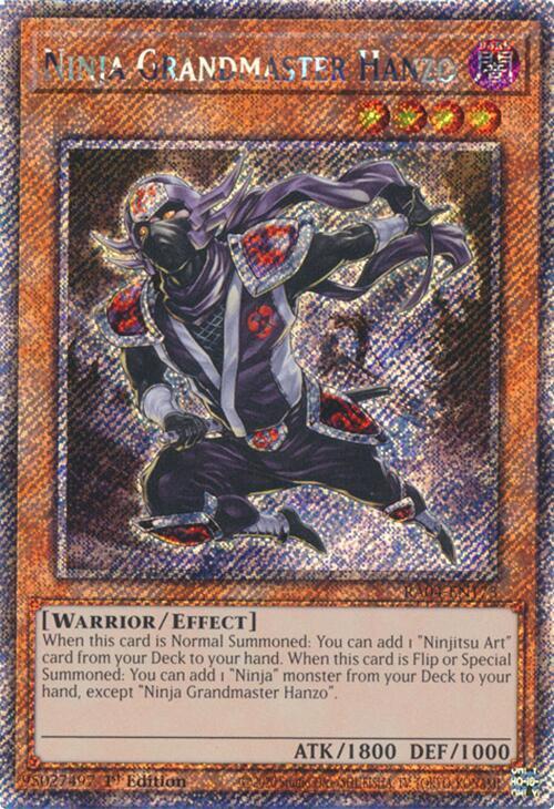 Ninja Grandmaster Hanzo (Platinum Secret Rare) RA04-EN173 card from Quarter Century Stampede