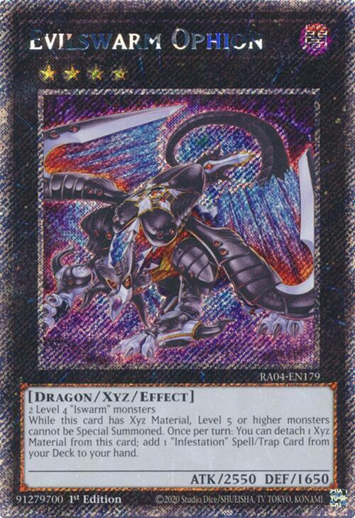 Evilswarm Ophion (Platinum Secret Rare) RA04-EN179 card from Quarter Century Stampede