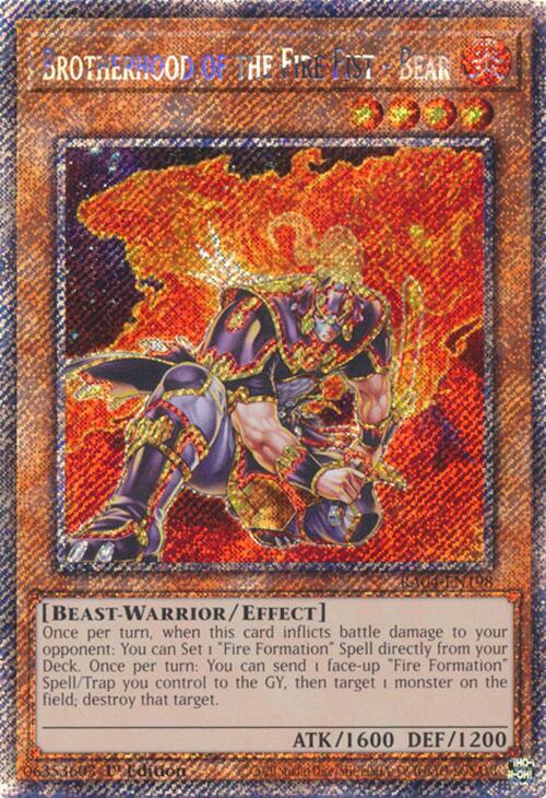 Brotherhood of the Fire Fist - Bear (Platinum Secret Rare) RA04-EN198 card from Quarter Century Stampede