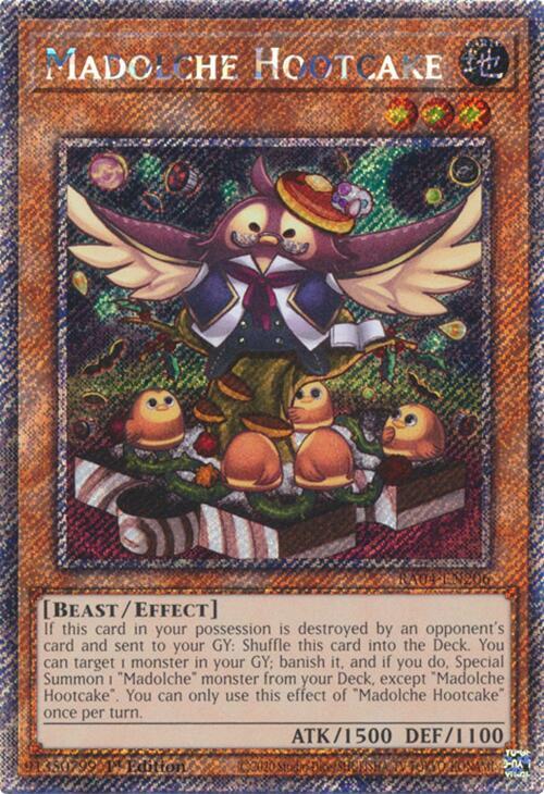 Madolche Hootcake (Platinum Secret Rare) RA04-EN206 card from Quarter Century Stampede