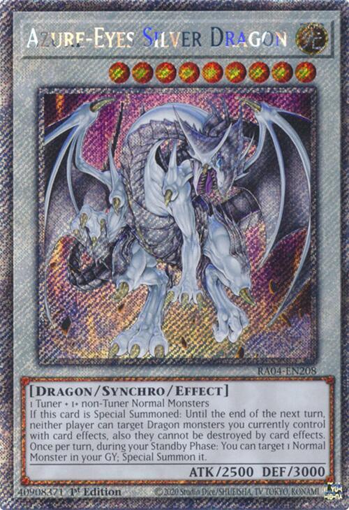 Azure-Eyes Silver Dragon (Platinum Secret Rare) RA04-EN208 card from Quarter Century Stampede