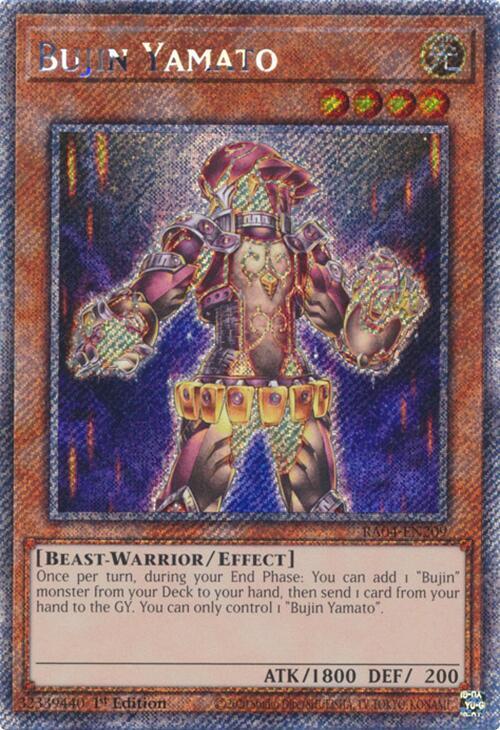 Bujin Yamato (Platinum Secret Rare) RA04-EN209 card from Quarter Century Stampede