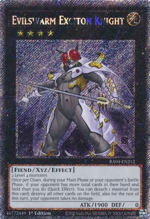 Evilswarm Exciton Knight (Platinum Secret Rare) RA04-EN212 card from Quarter Century Stampede