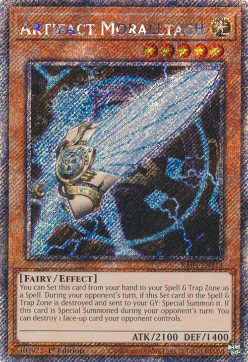 Artifact Moralltach (Platinum Secret Rare) RA04-EN214 card from Quarter Century Stampede