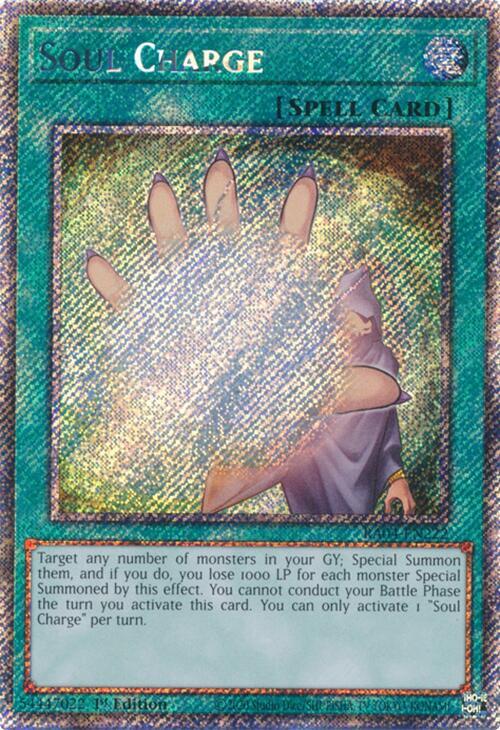 Soul Charge (Platinum Secret Rare) RA04-EN222 card from Quarter Century Stampede