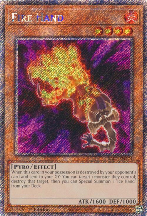 Fire Hand (Platinum Secret Rare) RA04-EN224 card from Quarter Century Stampede