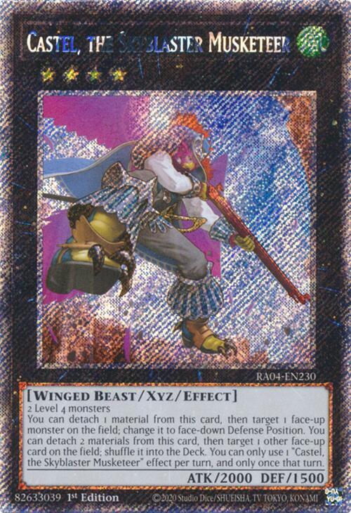 Castel, the Skyblaster Musketeer (Platinum Secret Rare) RA04-EN230 card from Quarter Century Stampede