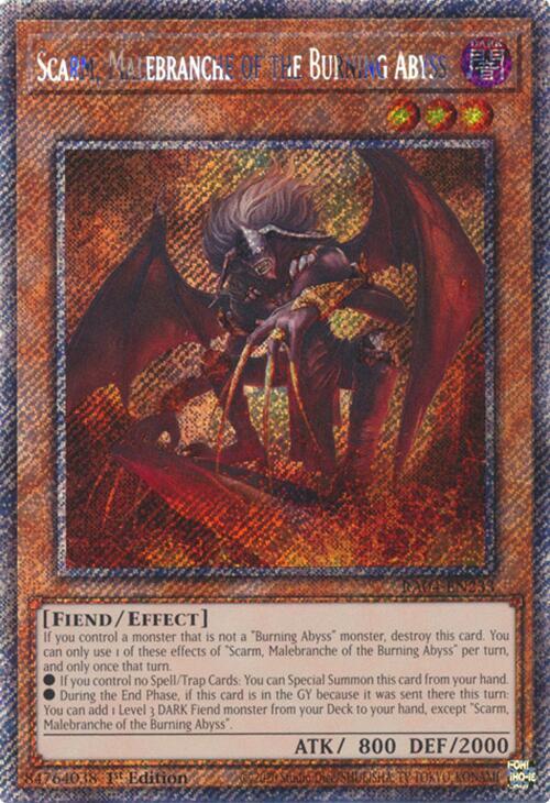 Scarm, Malebranche of the Burning Abyss (Platinum Secret Rare) RA04-EN233 card from Quarter Century Stampede