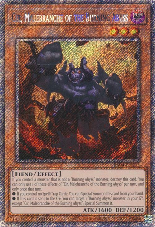 Cir, Malebranche of the Burning Abyss (Platinum Secret Rare) RA04-EN235 card from Quarter Century Stampede
