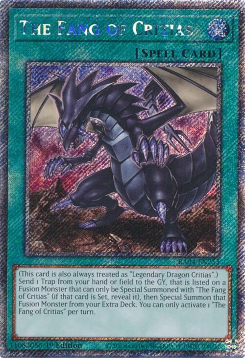 The Fang of Critias (Platinum Secret Rare) RA04-EN255 card from Quarter Century Stampede