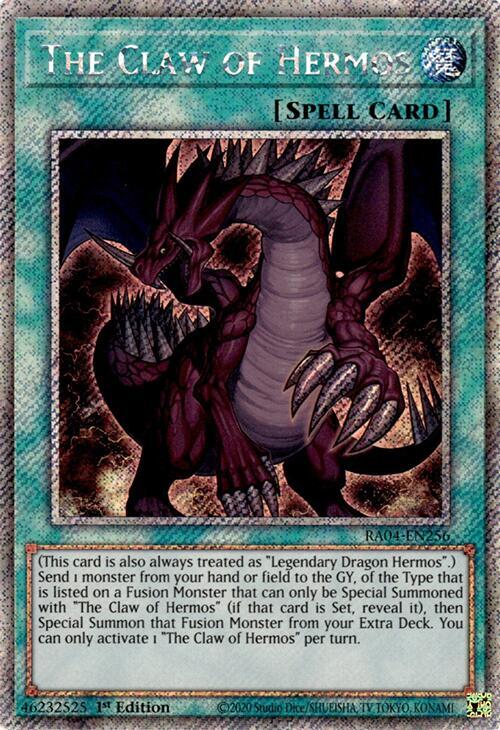 The Claw of Hermos (Platinum Secret Rare) RA04-EN256 card from Quarter Century Stampede