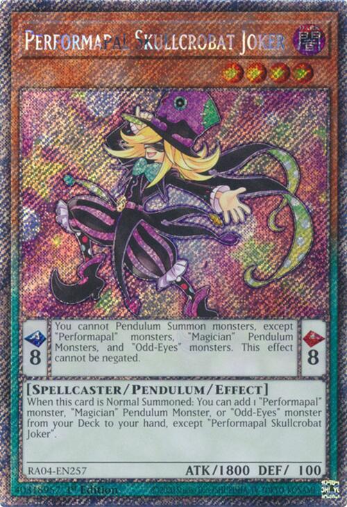 Performapal Skullcrobat Joker (Platinum Secret Rare) RA04-EN257 card from Quarter Century Stampede