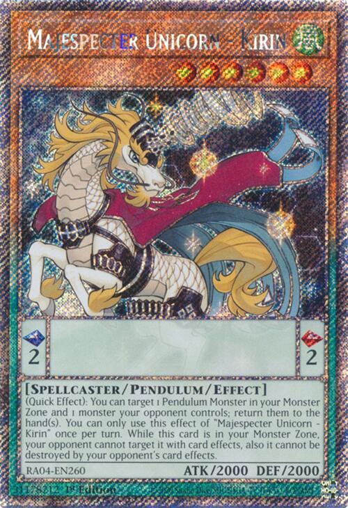 Majespecter Unicorn - Kirin (Platinum Secret Rare) RA04-EN260 card from Quarter Century Stampede
