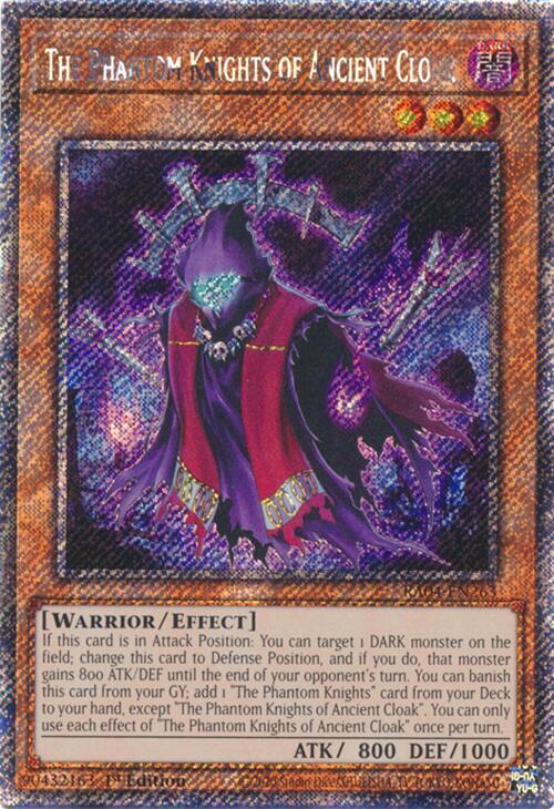 The Phantom Knights of Ancient Cloak (Platinum Secret Rare) RA04-EN263 card from Quarter Century Stampede