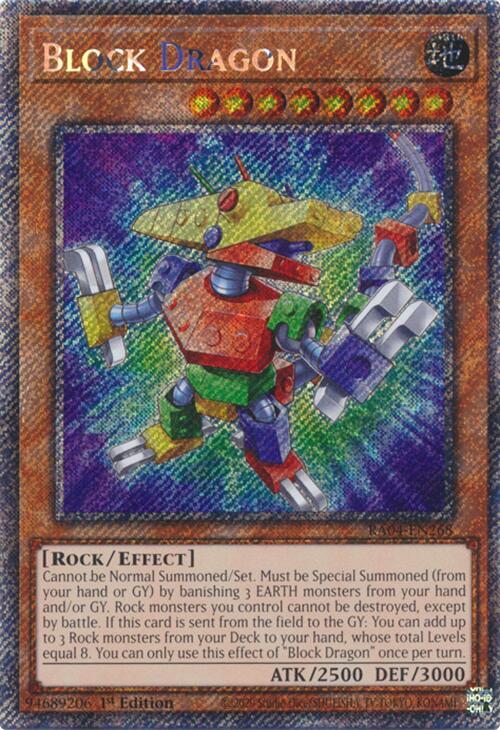 Block Dragon (Platinum Secret Rare) RA04-EN268 card from Quarter Century Stampede