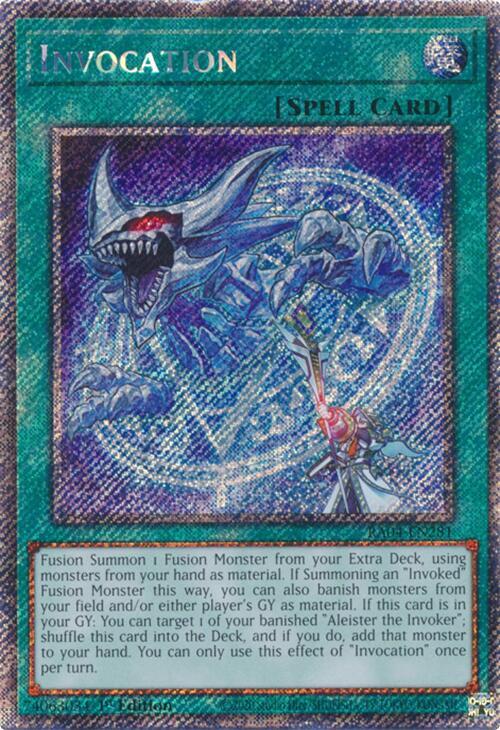 Invocation (Platinum Secret Rare) RA04-EN281 card from Quarter Century Stampede