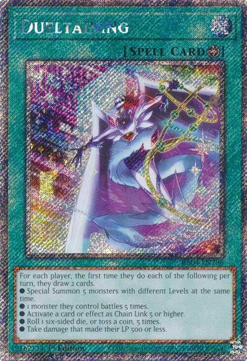 Dueltaining (Platinum Secret Rare) RA04-EN286 card from Quarter Century Stampede