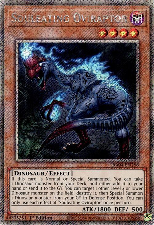Souleating Oviraptor (Platinum Secret Rare) RA04-EN288 card from Quarter Century Stampede
