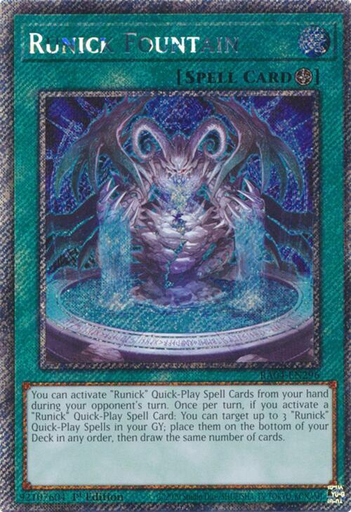 Runick Fountain (Platinum Secret Rare) RA04-EN296 card from Quarter Century Stampede