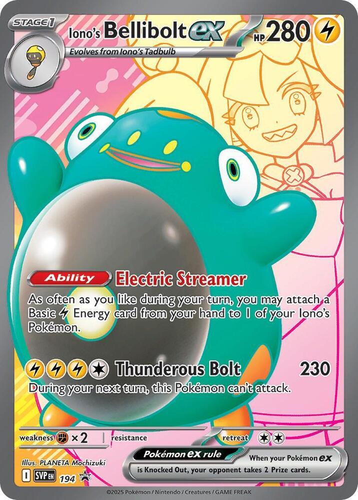 Iono's Bellibolt ex 194 card from SV: Scarlet & Violet Promo Cards