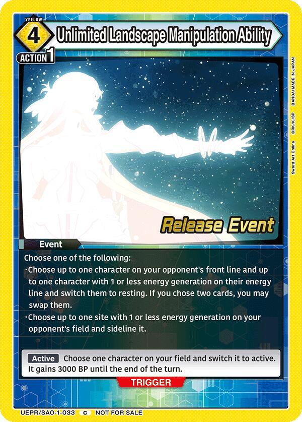 Unlimited Landscape Manipulation Ability UEPR/SAO-1-033 card from UE07BT: Sword Art Online Release Event Cards