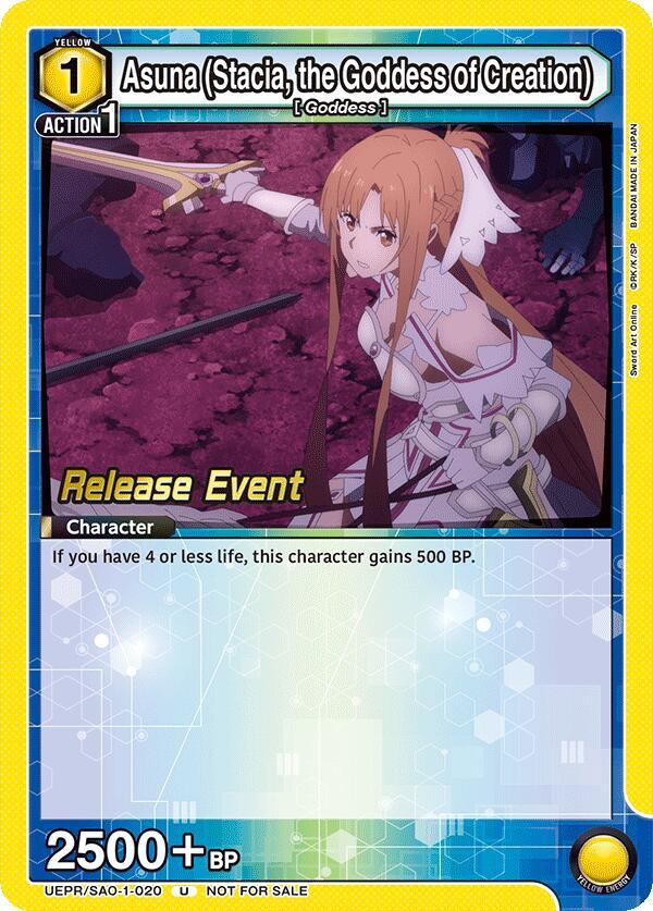 Asuna (Stacia, the Goddess of Creation) UEPR/SAO-1-020 card from UE07BT: Sword Art Online Release Event Cards