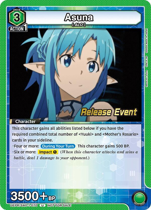 Asuna UEPR/SAO-1-070 card from UE07BT: Sword Art Online Release Event Cards