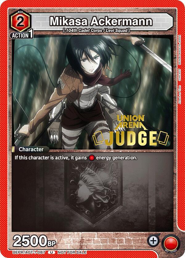 Mikasa Ackermann (Judge Pack) UEPR/AOT-1-087 card from Union Arena Promotion Cards