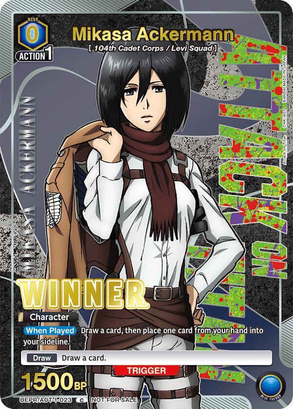 Mikasa Ackermann (Winner) UEPR/AOT-1-023 card from Union Arena Promotion Cards