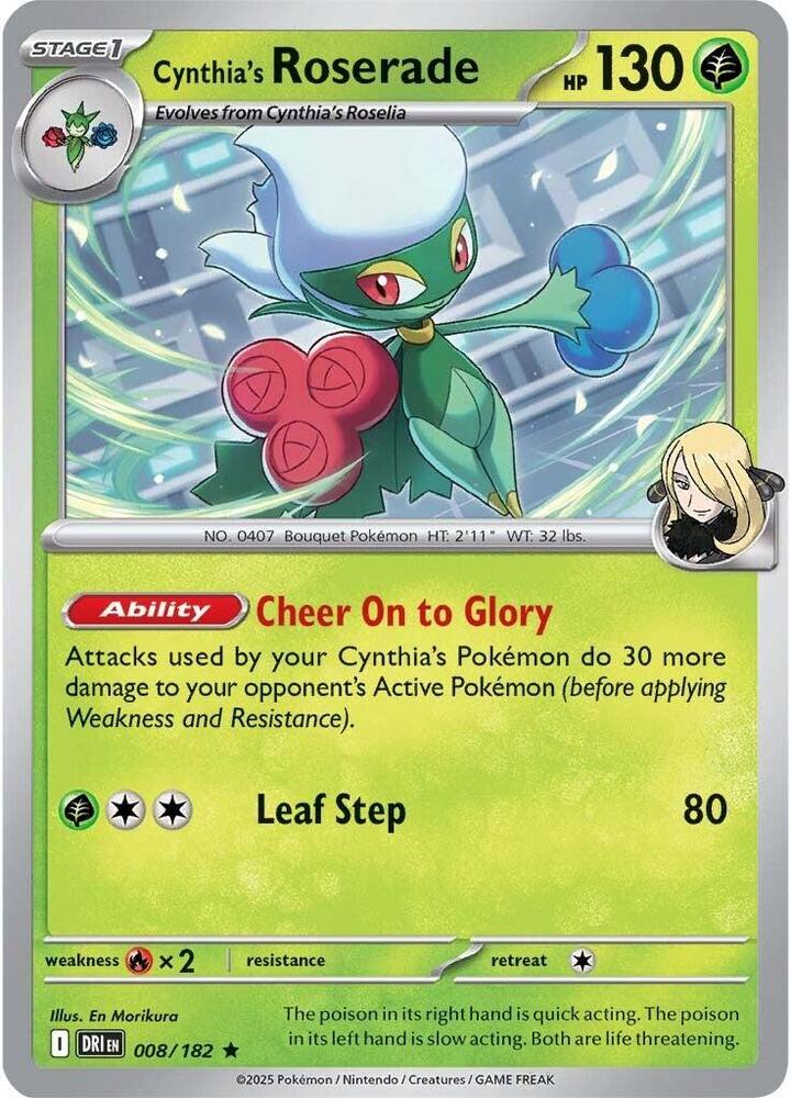 Cynthia's Roserade 008/182 card from SV10: Destined Rivals