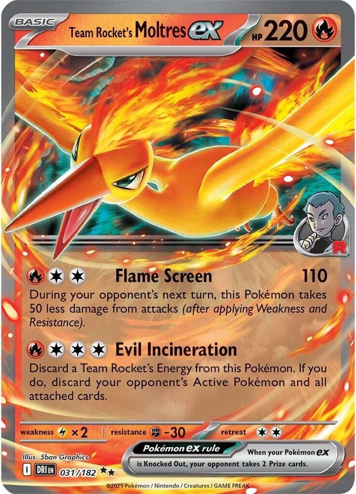 Team Rocket's Moltres ex 031/182 card from SV10: Destined Rivals