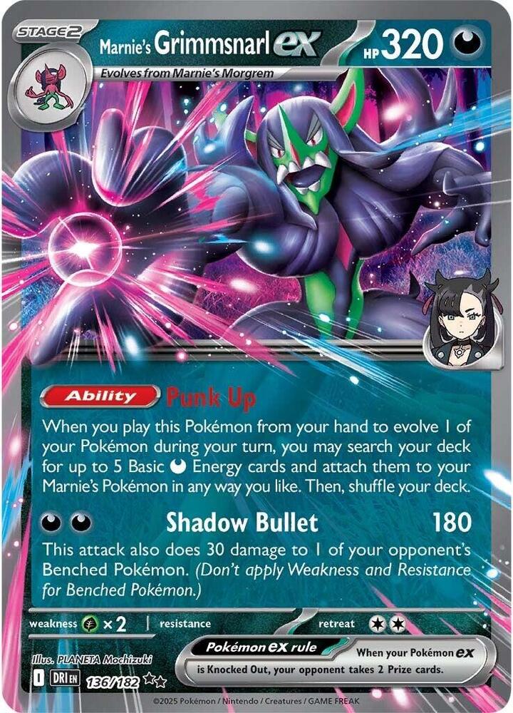Marnie's Grimmsnarl ex 136/182 card from SV10: Destined Rivals