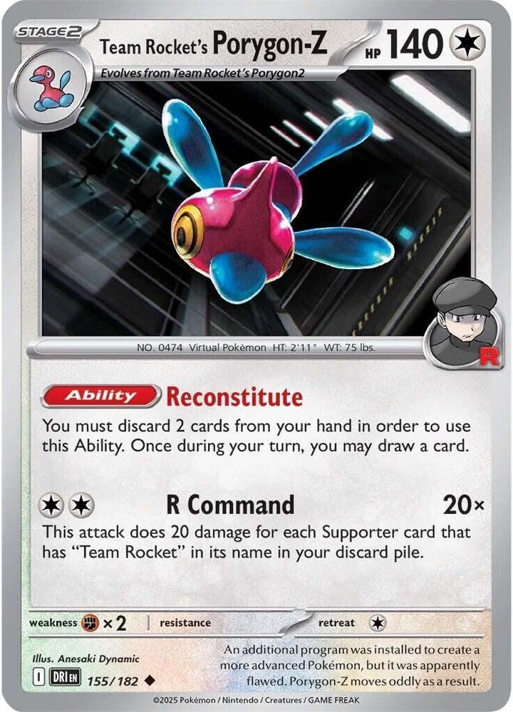Team Rocket's Porygon-Z 155/182 card from SV10: Destined Rivals