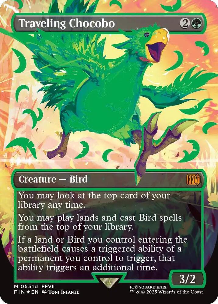 Traveling Chocobo (Borderless) (Neon Ink Green) 551d card from FINAL FANTASY