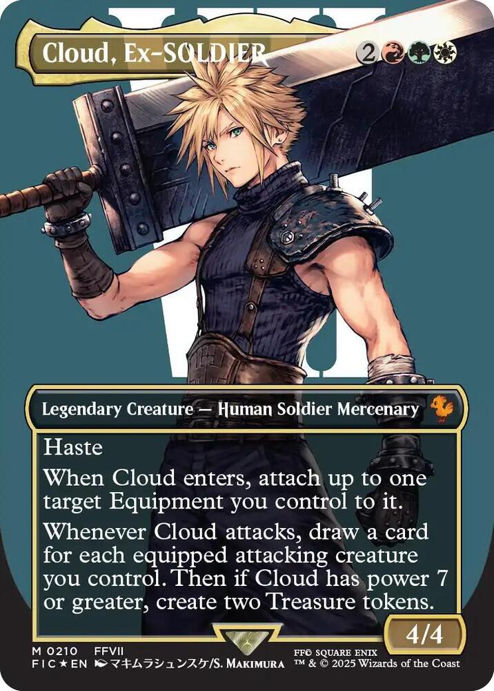 Cloud, Ex-SOLDIER (Borderless) (Surge Foil) 210 card from Commander: FINAL FANTASY